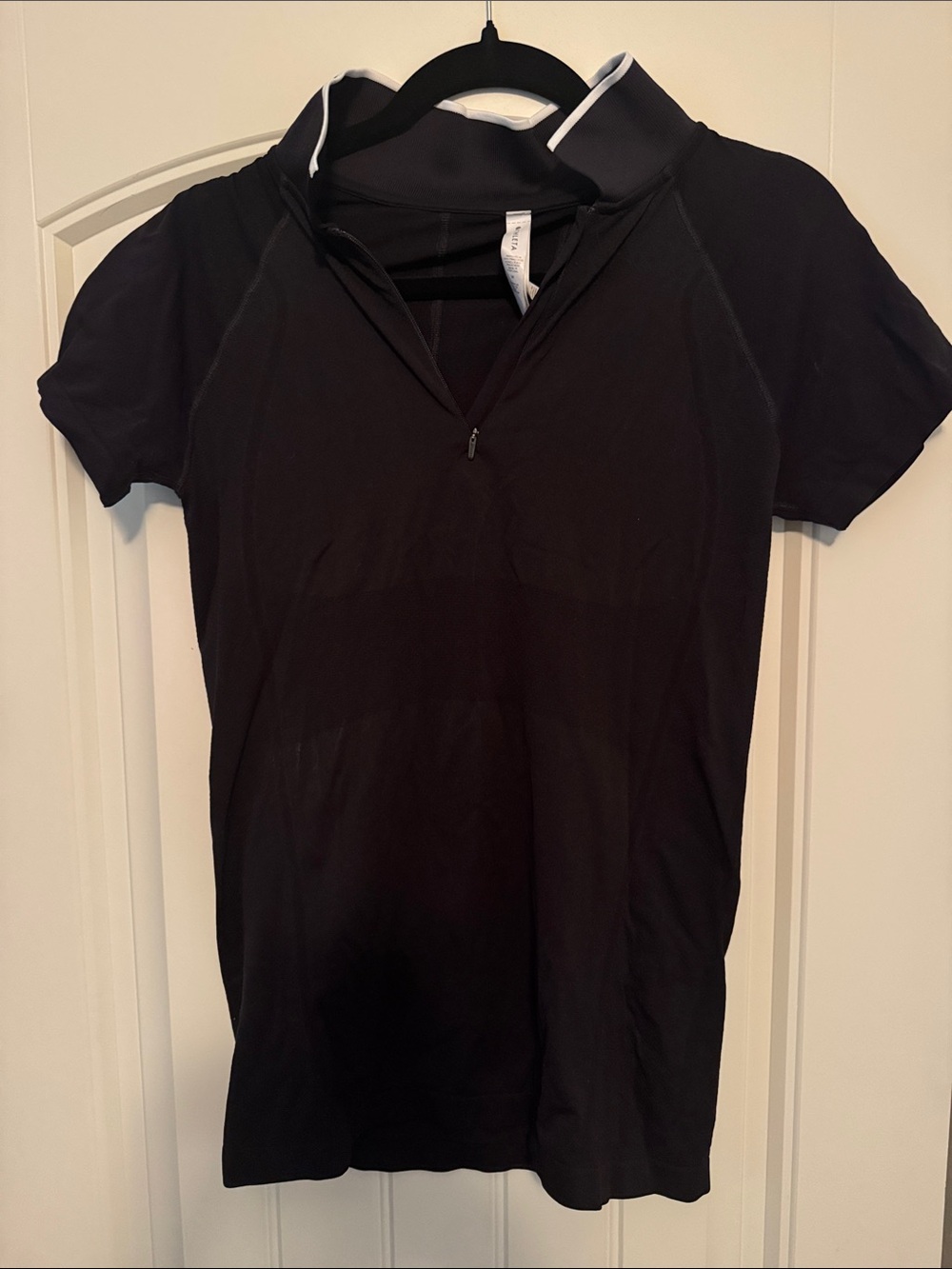 Athleta Black Short-Sleeve Active Top with White Trim